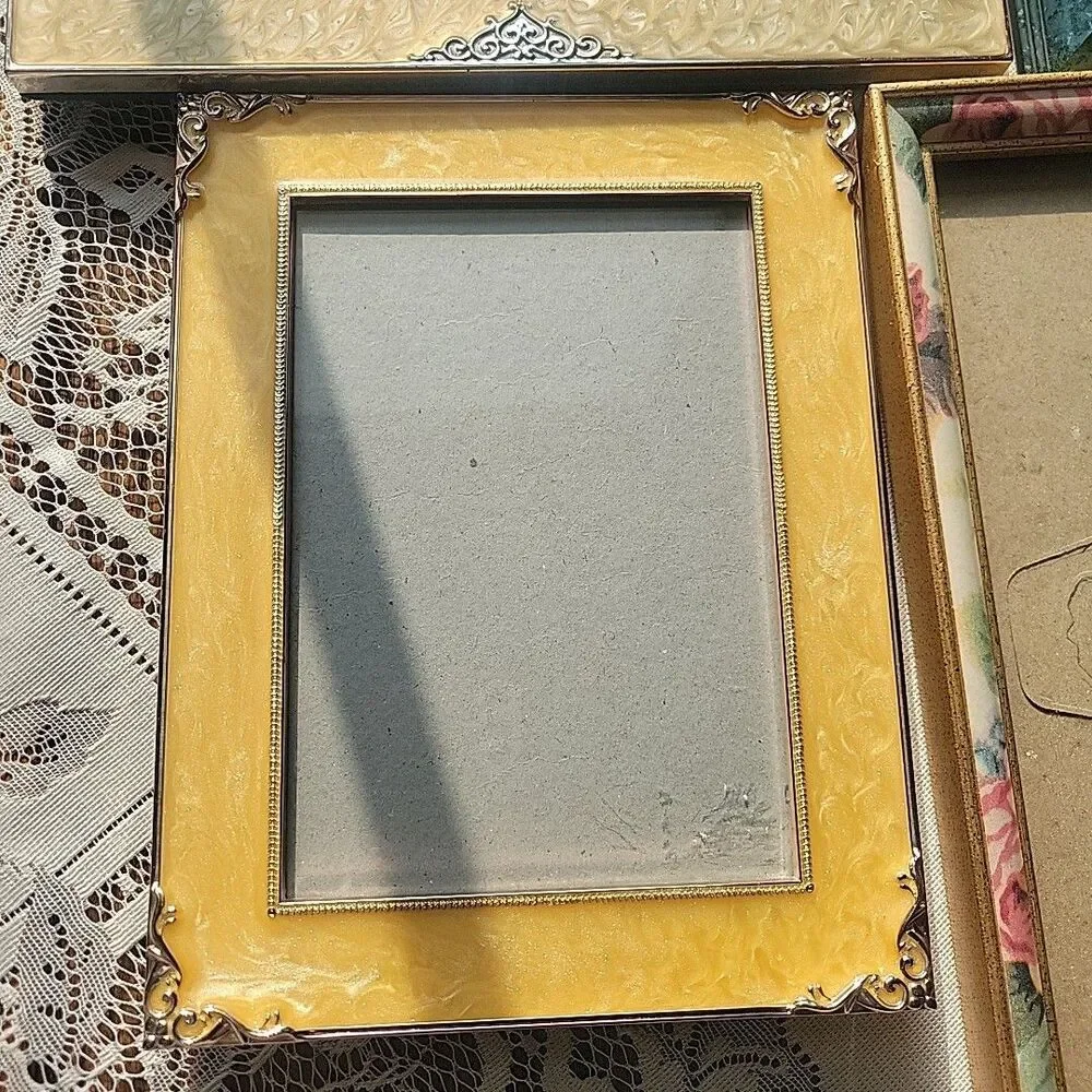 Vtg Lot of 4 Picture Frames Floral Enamel 80s style Chic Cottage Romantic Shabby
